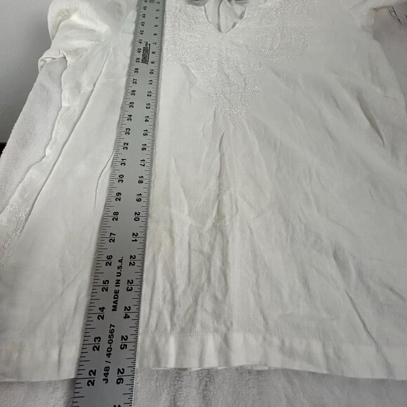 Edward Womens Irish Linen Split Neck Embroidered Top Blouse XL White Long Sleeve - Picture 7 of 7